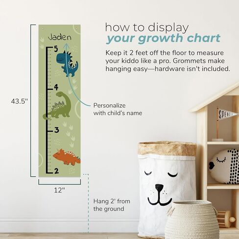Prints Next Day – Custom Dinosaur Growth Chart 12" x 43.5" – Personalized with Name – Kids Height Chart for Wall – Baby & Toddler Nursery Decor – Birthday – PVC-Free – Printed in USA in Saudi Arabia