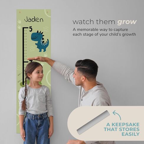 Prints Next Day – Custom Dinosaur Growth Chart 12" x 43.5" – Personalized with Name – Kids Height Chart for Wall – Baby & Toddler Nursery Decor – Birthday – PVC-Free – Printed in USA in Saudi Arabia