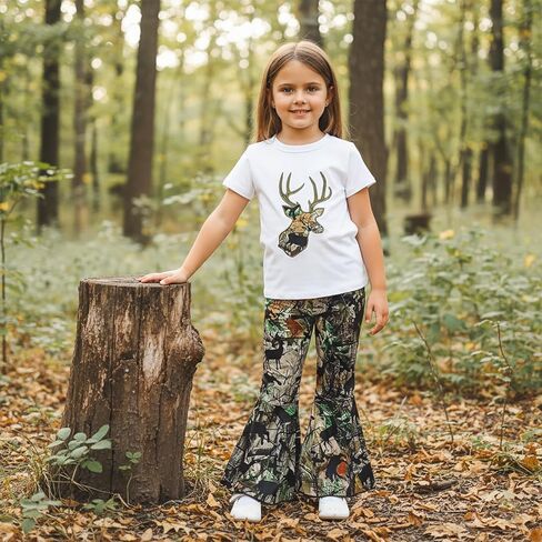 Baby Girl Hunting Clothes Deer Print Short Sleeve T Shirt Jungle Camo Flared Pants Toddler Summer Bell Bottoms Outfit in Saudi Arabia