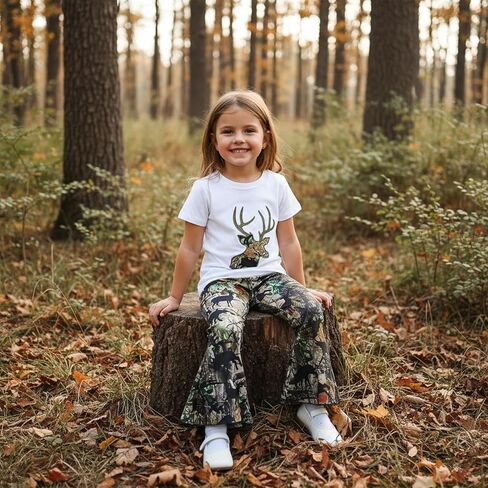 Baby Girl Hunting Clothes Deer Print Short Sleeve T Shirt Jungle Camo Flared Pants Toddler Summer Bell Bottoms Outfit in Saudi Arabia