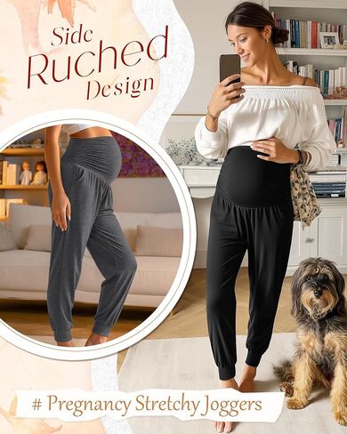 Neer 3 Pack Women's Maternity Joggers Over Belly Sweatpants Stretchy Pregnancy Lounge Pants with Pockets Winter in Saudi Arabia