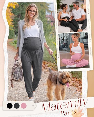 Neer 3 Pack Women's Maternity Joggers Over Belly Sweatpants Stretchy Pregnancy Lounge Pants with Pockets Winter in Saudi Arabia
