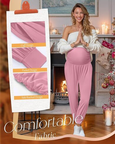 Neer 3 Pack Women's Maternity Joggers Over Belly Sweatpants Stretchy Pregnancy Lounge Pants with Pockets Winter in Saudi Arabia