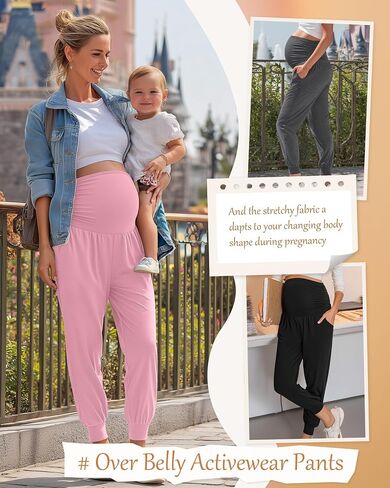 Neer 3 Pack Women's Maternity Joggers Over Belly Sweatpants Stretchy Pregnancy Lounge Pants with Pockets Winter in Saudi Arabia