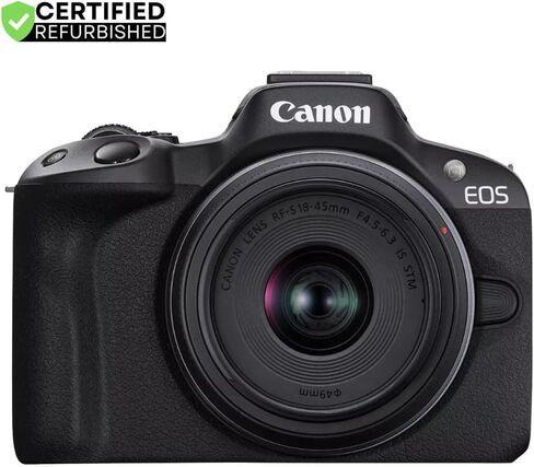 Canon EOS R50 Mirrorless Camera Body w/ 2 Lens Kit RF-S 18-45mm is STM & RF-S 55-210mm is STM 5811C022 (Renewed) Bundle w/Deco Gear Photography Bag + 2X Battery + 2X 64GB Memory Cards + Accessories in Saudi Arabia