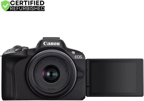 Canon EOS R50 Mirrorless Camera Body w/ 2 Lens Kit RF-S 18-45mm is STM & RF-S 55-210mm is STM 5811C022 (Renewed) Bundle w/Deco Gear Photography Bag + 2X Battery + 2X 64GB Memory Cards + Accessories in Saudi Arabia
