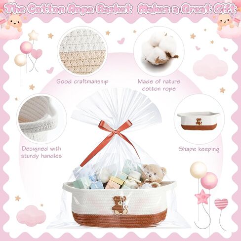 Kathfly 3 Pcs Small Bear Basket for Gift Woven Empty with Gift Bag and Ribbons Baby Bear Basket for Nursery 12"x 8"x 5" with Handle for Christmas Wedding Birthday in Saudi Arabia