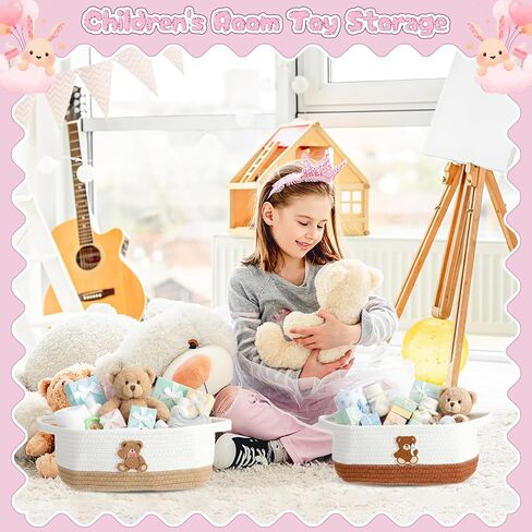 Kathfly 3 Pcs Small Bear Basket for Gift Woven Empty with Gift Bag and Ribbons Baby Bear Basket for Nursery 12"x 8"x 5" with Handle for Christmas Wedding Birthday in Saudi Arabia