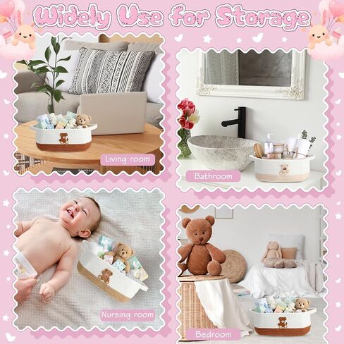 Kathfly 3 Pcs Small Bear Basket for Gift Woven Empty with Gift Bag and Ribbons Baby Bear Basket for Nursery 12"x 8"x 5" with Handle for Christmas Wedding Birthday in Saudi Arabia