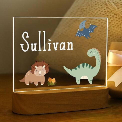 Personalized Dinosaur Baby Night Light for Kids | Custom Name Dino Nursery Decor | Cute 7-Color Plug-in LED Rectangular Nightlight | Custom Baby Shower Gifts for Newborns, Toddlers, Girls, Boys 2-10 in Saudi Arabia