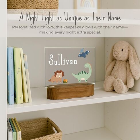 Personalized Dinosaur Baby Night Light for Kids | Custom Name Dino Nursery Decor | Cute 7-Color Plug-in LED Rectangular Nightlight | Custom Baby Shower Gifts for Newborns, Toddlers, Girls, Boys 2-10 in Saudi Arabia