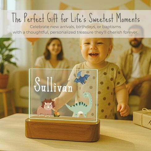 Personalized Dinosaur Baby Night Light for Kids | Custom Name Dino Nursery Decor | Cute 7-Color Plug-in LED Rectangular Nightlight | Custom Baby Shower Gifts for Newborns, Toddlers, Girls, Boys 2-10 in Saudi Arabia
