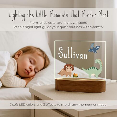 Personalized Dinosaur Baby Night Light for Kids | Custom Name Dino Nursery Decor | Cute 7-Color Plug-in LED Rectangular Nightlight | Custom Baby Shower Gifts for Newborns, Toddlers, Girls, Boys 2-10 in Saudi Arabia