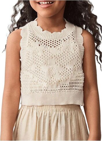 MakeMeChic Girl's Floral Crochet Sweater Vest Crew Neck Scallop Sleeveless Cute Crop Tops Knitwear in Saudi Arabia