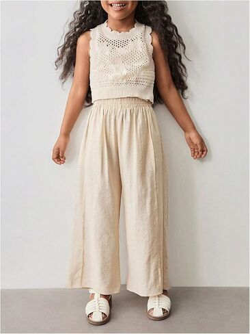 MakeMeChic Girl's Floral Crochet Sweater Vest Crew Neck Scallop Sleeveless Cute Crop Tops Knitwear in Saudi Arabia