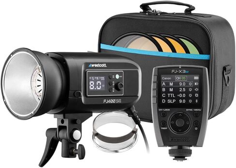 حزمة Westcott FJ400-SE Studio Strobe 400Ws (110V) مع مشغل فلاش لاسلكي عالمي FJ-X3 M مع حامل كاميرا متعدد العلامات التجارية (عنصران) in Saudi Arabia