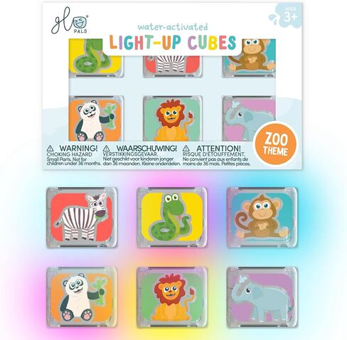 Glo Pals Water-Activated Light-Up Cubes for Bathtime and Sensory Play - Includes 6 Reusable Light-Up Cubes - Sensory Toys and Glowing Bath Cubes for Kids and Toddlers - Zoo in Saudi Arabia
