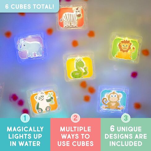 Glo Pals Water-Activated Light-Up Cubes for Bathtime and Sensory Play - Includes 6 Reusable Light-Up Cubes - Sensory Toys and Glowing Bath Cubes for Kids and Toddlers - Zoo in Saudi Arabia