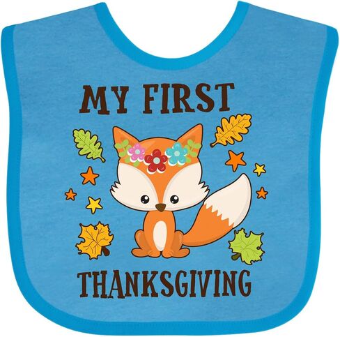inktastic My First Thanksgiving with Fall Fox and Leaves Baby Bib in Saudi Arabia