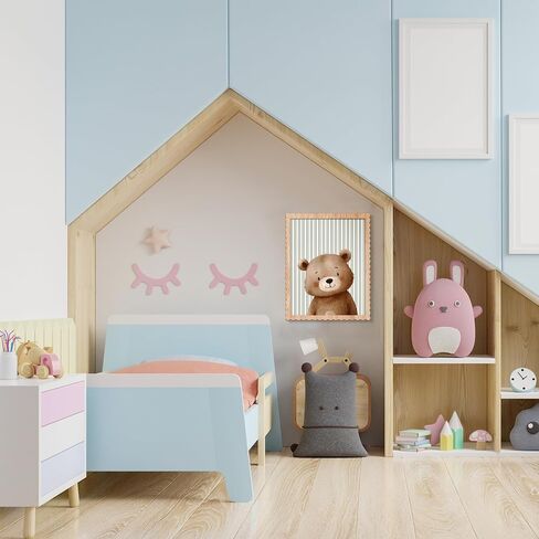 Woodland Nursery Wall Art Decor, Set of 3 Wood Framed Animal Wall Prints Artwork Cute Rabbit Deer Bear Wooden Wall Decoration for Baby Girl Boy Kids Nursery Toddler Room Bedroom Playroom in Saudi Arabia