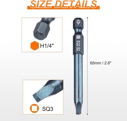 HARFINGTON 5pcs Square Screwdriver Bit 1/4" Hex Shank SQ3 (4mm) Magnetic Head 2.6" Length S2 Steel 4-Point Screw Driver Bit for Repair Work Electric Screwdriver, Blue in Saudi Arabia