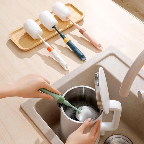 Dishwashing Foam Sponges Brush Telescopic Long Handle Scrubbing Brushes for Clean Dishes, Sinks,Cookware,Coffee Glasses Pot Milk Cup Mugs Wine Bottle (4pcs+4straw Brush) in Saudi Arabia