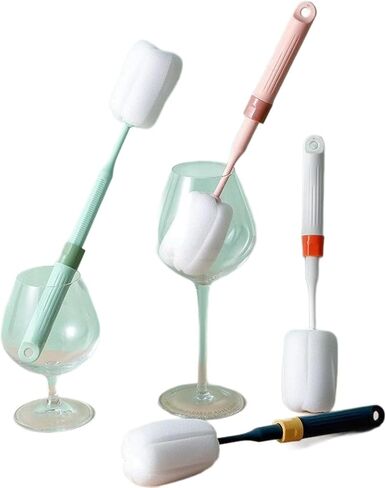 Dishwashing Foam Sponges Brush Telescopic Long Handle Scrubbing Brushes for Clean Dishes, Sinks,Cookware,Coffee Glasses Pot Milk Cup Mugs Wine Bottle (4pcs+4straw Brush) in Saudi Arabia