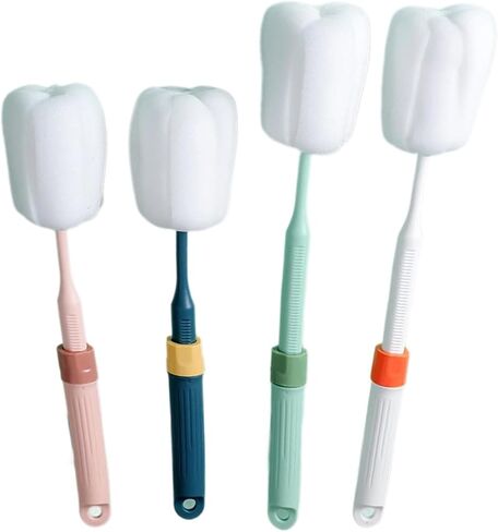 Dishwashing Foam Sponges Brush Telescopic Long Handle Scrubbing Brushes for Clean Dishes, Sinks,Cookware,Coffee Glasses Pot Milk Cup Mugs Wine Bottle (4pcs+4straw Brush) in Saudi Arabia