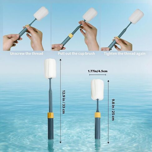 Dishwashing Foam Sponges Brush Telescopic Long Handle Scrubbing Brushes for Clean Dishes, Sinks,Cookware,Coffee Glasses Pot Milk Cup Mugs Wine Bottle (4pcs+4straw Brush) in Saudi Arabia