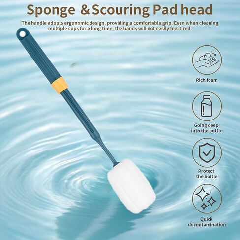 Dishwashing Foam Sponges Brush Telescopic Long Handle Scrubbing Brushes for Clean Dishes, Sinks,Cookware,Coffee Glasses Pot Milk Cup Mugs Wine Bottle (4pcs+4straw Brush) in Saudi Arabia