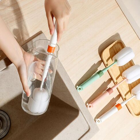 Dishwashing Foam Sponges Brush Telescopic Long Handle Scrubbing Brushes for Clean Dishes, Sinks,Cookware,Coffee Glasses Pot Milk Cup Mugs Wine Bottle (4pcs+4straw Brush) in Saudi Arabia