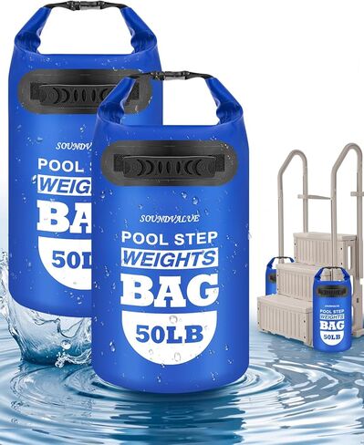 عبوتان من أوزان سلم حمام السباحة شديدة التحمل بوزن 50 رطل، أكياس رمل عالمية فوق الأرض لحمام السباحة مع مقابض، 500D PVC متينة مقاومة للماء وأكياس رمل قابلة للطي لسلالم حمام السباحة (أزرق سماوي) in Kuwait