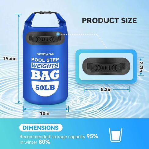عبوتان من أوزان سلم حمام السباحة شديدة التحمل بوزن 50 رطل، أكياس رمل عالمية فوق الأرض لحمام السباحة مع مقابض، 500D PVC متينة مقاومة للماء وأكياس رمل قابلة للطي لسلالم حمام السباحة (أزرق سماوي) in Kuwait