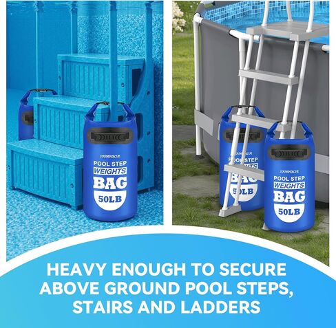 عبوتان من أوزان سلم حمام السباحة شديدة التحمل بوزن 50 رطل، أكياس رمل عالمية فوق الأرض لحمام السباحة مع مقابض، 500D PVC متينة مقاومة للماء وأكياس رمل قابلة للطي لسلالم حمام السباحة (أزرق سماوي) in Kuwait