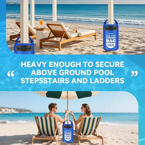 عبوتان من أوزان سلم حمام السباحة شديدة التحمل بوزن 50 رطل، أكياس رمل عالمية فوق الأرض لحمام السباحة مع مقابض، 500D PVC متينة مقاومة للماء وأكياس رمل قابلة للطي لسلالم حمام السباحة (أزرق سماوي) in Kuwait