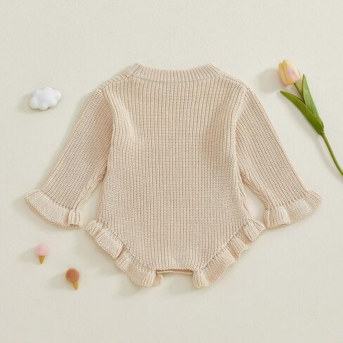 Newborn Baby Girl Sweater Romper Ruffle Long Sleeve Bodysuit Chunky Knit Sweater Infant Fall Winter Clothes in Saudi Arabia
