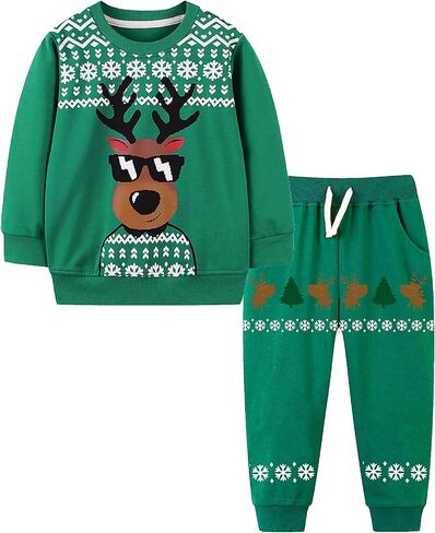 Kids Christmas Outfits 2 Piece Boys Girls Xmas Santa Elk Sweatshirt + Leggings Pants Set Winter Clothing Sets 1-7T in Saudi Arabia