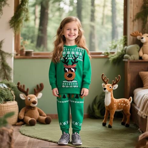 Kids Christmas Outfits 2 Piece Boys Girls Xmas Santa Elk Sweatshirt + Leggings Pants Set Winter Clothing Sets 1-7T in Saudi Arabia