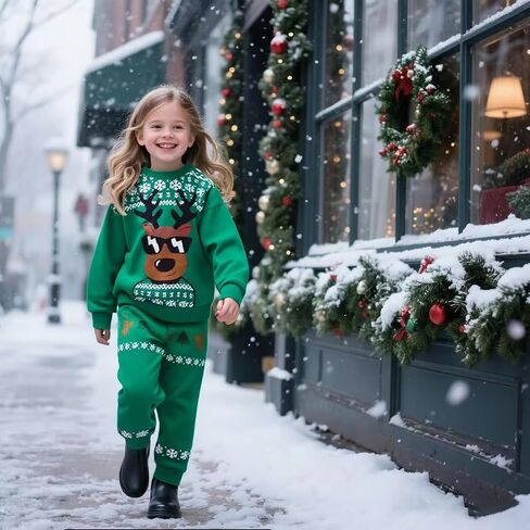 Kids Christmas Outfits 2 Piece Boys Girls Xmas Santa Elk Sweatshirt + Leggings Pants Set Winter Clothing Sets 1-7T in Saudi Arabia
