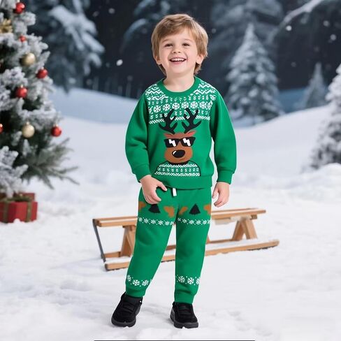 Kids Christmas Outfits 2 Piece Boys Girls Xmas Santa Elk Sweatshirt + Leggings Pants Set Winter Clothing Sets 1-7T in Saudi Arabia