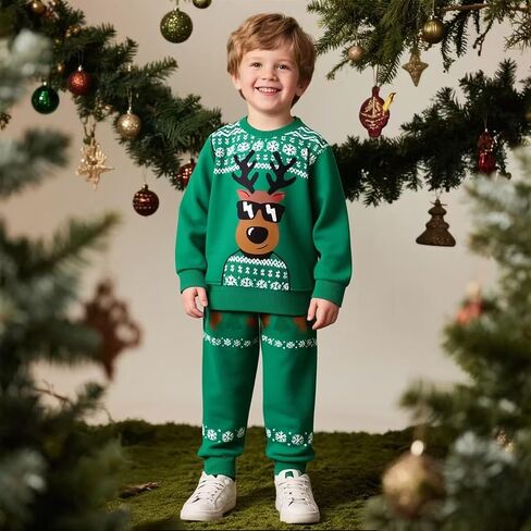 Kids Christmas Outfits 2 Piece Boys Girls Xmas Santa Elk Sweatshirt + Leggings Pants Set Winter Clothing Sets 1-7T in Saudi Arabia