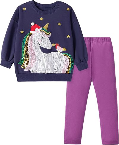 Kids Christmas Outfits 2 Piece Boys Girls Xmas Santa Elk Sweatshirt + Leggings Pants Set Winter Clothing Sets 1-7T in Saudi Arabia