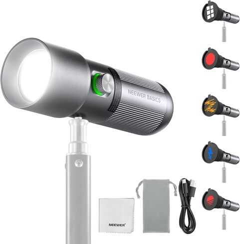 NEEWER BASICS RGB Photography Flashlight, 4 Color 10W Portable LED Video Spotlight with 20 Gobo Filters/7500mAh, Aluminum Alloy Patterned Ambient Sunset Light for Video Recording Studio Lighting, FL10 in Saudi Arabia