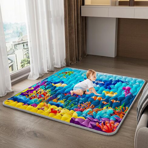 Baby Play Mat, 50x50 Playpen Mat - Thick Soft Non-Slip, Machine Washable Crawling for Infants & Toddlers, Floor Activity and Playing & Learning(Sea World) in Saudi Arabia
