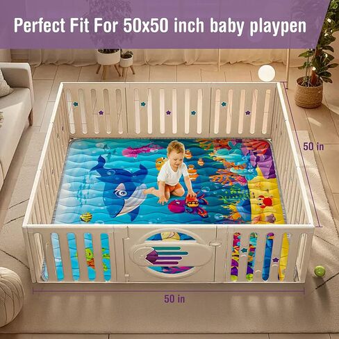 Baby Play Mat, 50x50 Playpen Mat - Thick Soft Non-Slip, Machine Washable Crawling for Infants & Toddlers, Floor Activity and Playing & Learning(Sea World) in Saudi Arabia