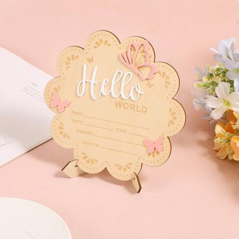 لافتة Hello World لحديثي الولادة، لافتة إعلان خشبية مقاس 15 سم/5.9 بوصة مع دعامة وقلم، لوحة ترحيب لحديثي الولادة للأولاد والبنات، دعائم صور لحفلات استقبال المولود الجديد (النمط 1) in Kuwait