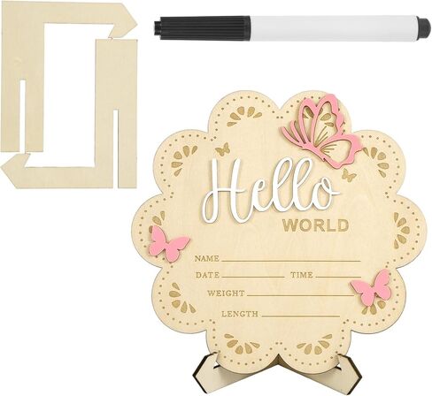 لافتة Hello World لحديثي الولادة، لافتة إعلان خشبية مقاس 15 سم/5.9 بوصة مع دعامة وقلم، لوحة ترحيب لحديثي الولادة للأولاد والبنات، دعائم صور لحفلات استقبال المولود الجديد (النمط 1) in Kuwait