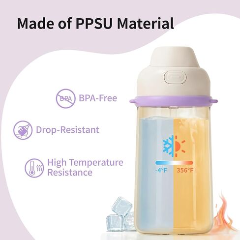 زجاجة مياه للأطفال من بيجون PPSU، 17 أونصة/500 مل - فوهات مزدوجة، خالية من مادة BPA، مانعة للتسرب، غطاء بنقرة واحدة وحزام قابل للتعديل، متينة للمدرسة والخارج، للأعمار من 3 سنوات فما فوق، حبوب السكر والأصدقاء in Kuwait