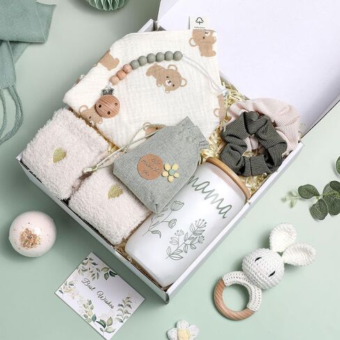 New Mom Gift Set Baby Shower Gifts Basket for Newborn Sage Green Pregnancy Gift for Women After Birth Postpartum Essentials for Expecting Mom to Be Mothers Day Birthday Gifts for First Time Mother in Saudi Arabia