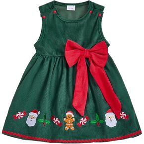 Kids Toddler Baby Girl Christmas Outfit Green/Red Corduroy Dress One Piece Embroidered A Line Dress Clothes in Saudi Arabia
